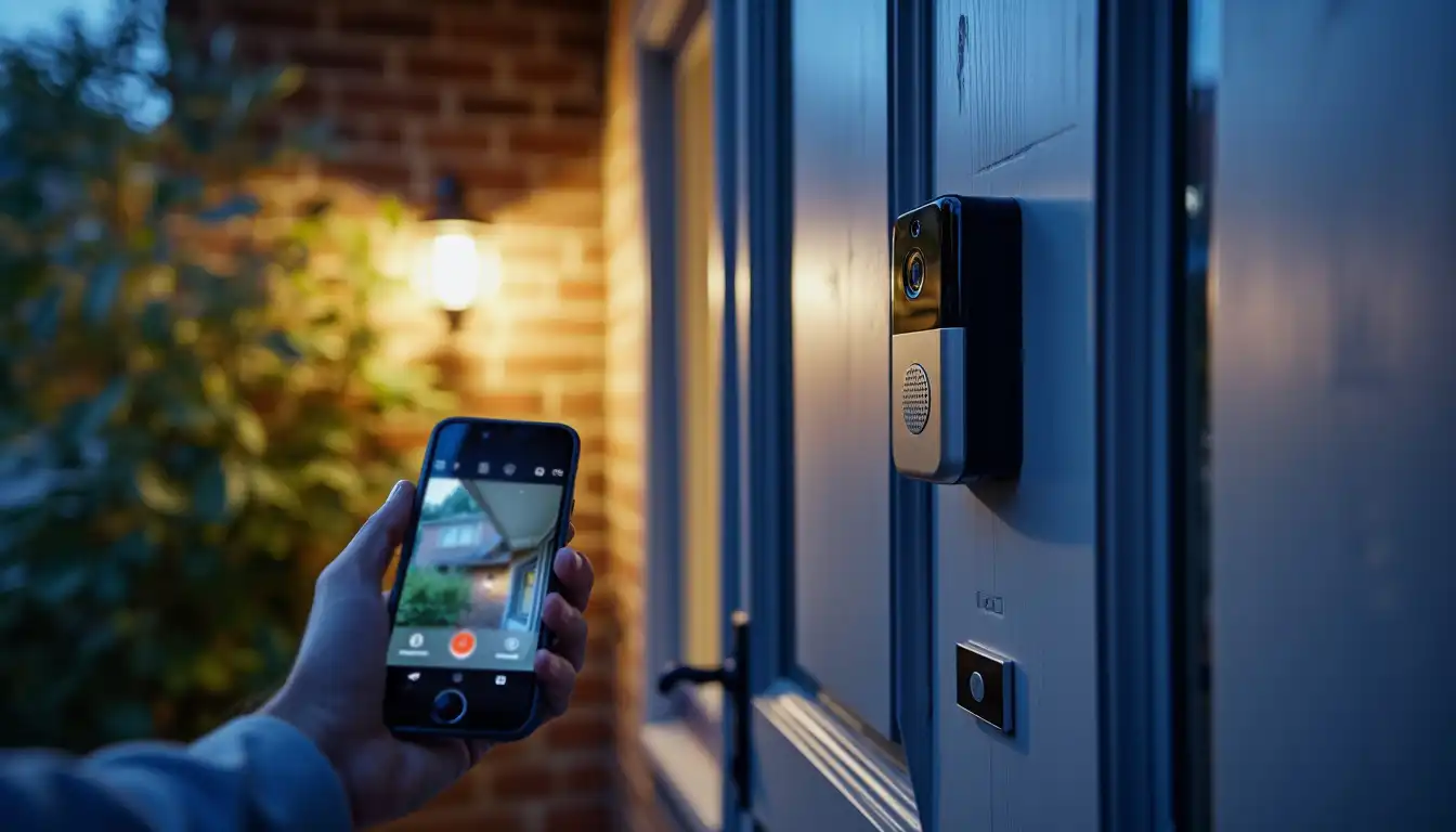 Haustür mit Video-Türsprechanlage und App-Steuerung für Sicherheit und Kontrolle