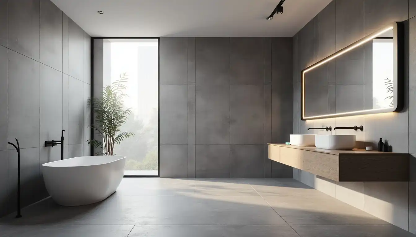 Modernes Badezimmer mit Wanne und Waschtisch