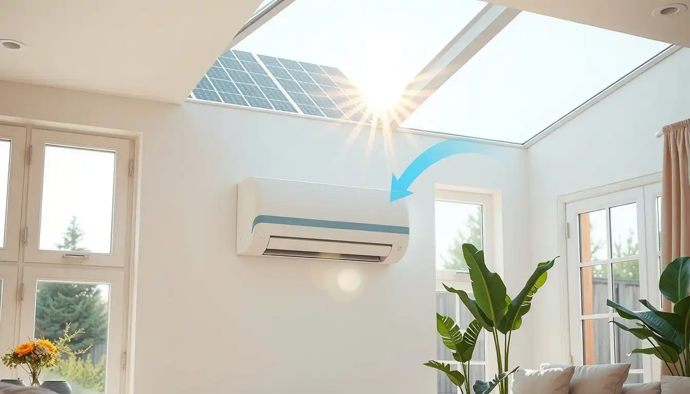 Klimaanlage im Wohnraum mit Photovoltaik-Anlage zur Nutzung von Solarstrom