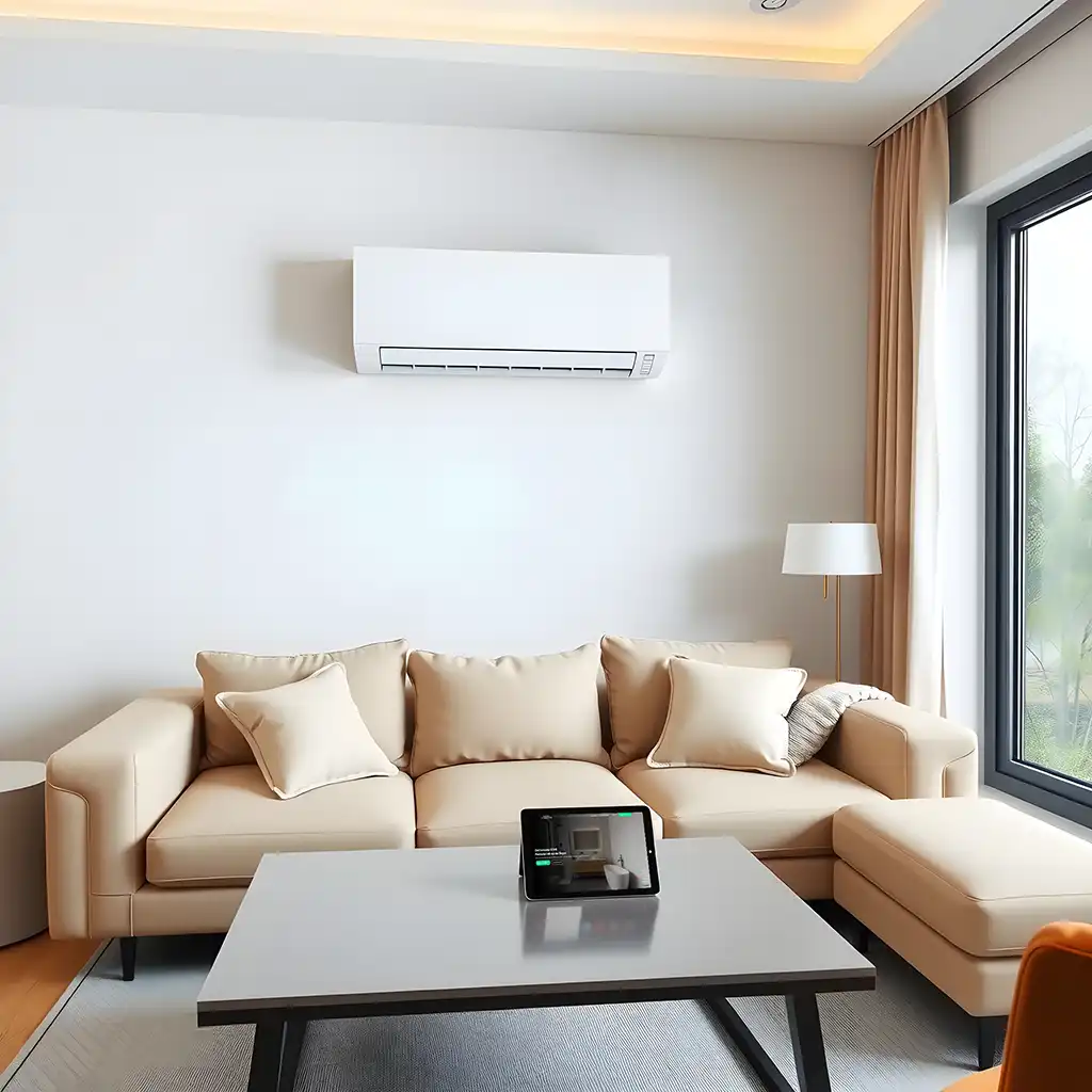 Klimaanlage über Sofa mit Smart-Home-Steuerung